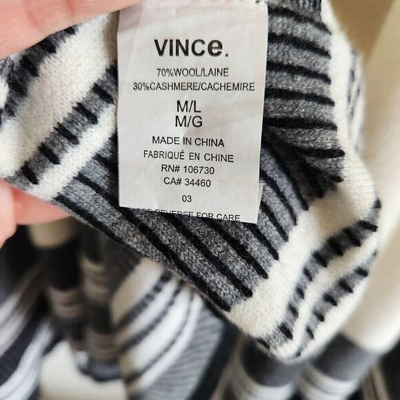 VINCE Cardigan Poncho Womens Medium Large Cashmere Wool Blend Ivory Black Stripe - Picture 4 of 5
